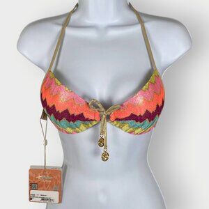 NEW | Luli Fama Womens Push Up Bandeau Halter | S | Metallic Multicolor